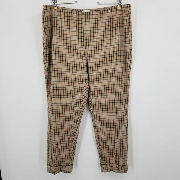Gently worn- J. Jill Camel Plaid Women's Multicolor Pants Size 20W - Picture 1 of 10